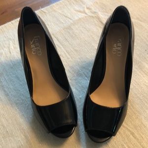 Black Patent Leather Open-Toe Franco Sarto Axel Heels